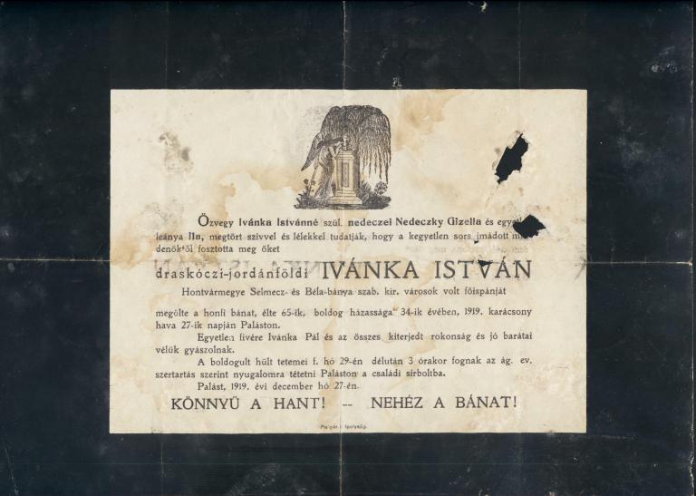 Death report of Ivánka István Death report of Ivánka István